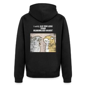 Katzen Hörgerät Hörgeräteakustiker Geschenk - Unisex Premium Bio Zip Hoodie - Schwarz - Hinten - Nico (187cm)