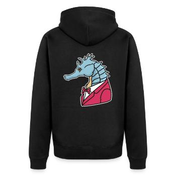 Seepferdchen Smoking Fisch Ozean Geschenk - Unisex Premium Bio Zip Hoodie - Schwarz - Hinten - Nico (187cm)
