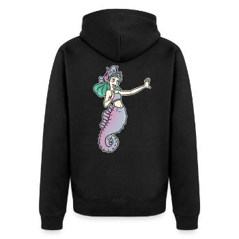Seepferdchen Prinzessin Fisch Ozean Geschenk - Unisex Premium Bio Zip Hoodie - Schwarz - Hinten - Nico (187cm)