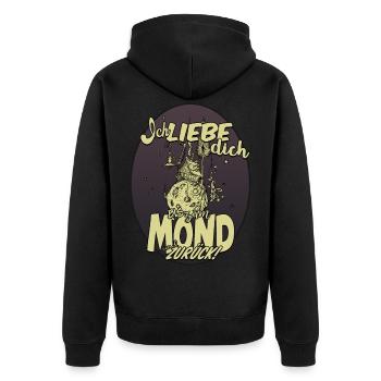 Ich liebe Dich bis zum Mond und zurück - Unisex Premium Bio Zip Hoodie - Schwarz - Hinten - Nico (187cm)