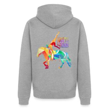 Voltigieren Pferd Geschenk - Unisex Premium Bio Zip Hoodie - Grau meliert - Hinten - Nico (187cm)