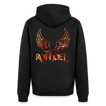 erzengel raphael feuer - Unisex Premium Bio Zip Hoodie - Schwarz - Hinten - Nico (187cm)