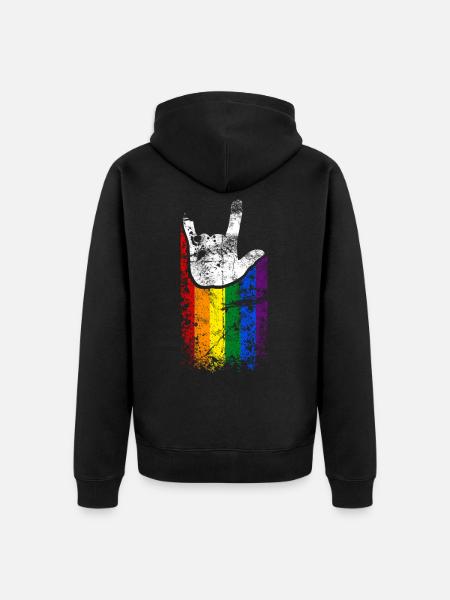 ILY Handsign Regenbogen - Unisex Premium Bio Zip Hoodie - Schwarz