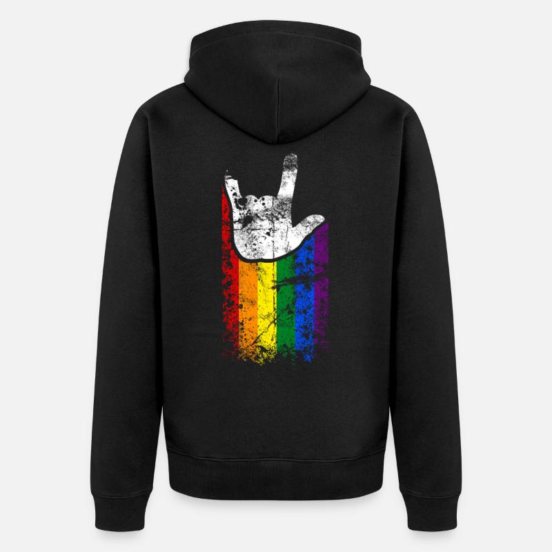 ILY Handsign Regenbogen - Unisex Premium Bio Zip Hoodie - Schwarz