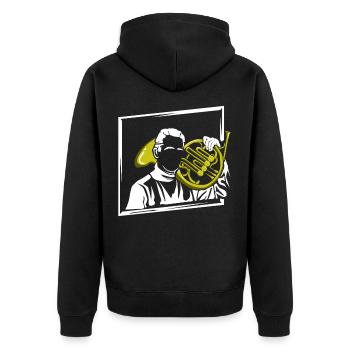 Waldhorn Hornist Musik - Unisex Premium Bio Zip Hoodie - Schwarz - Hinten - Nico (187cm)