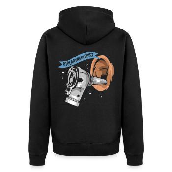 Halz-nasen-ohen-arzt - Unisex Premium Bio Zip Hoodie - Schwarz - Hinten - Nico (187cm)