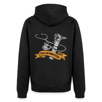 Halz-nasen-ohen-arzt - Unisex Premium Bio Zip Hoodie - Schwarz - Hinten - Nico (187cm)