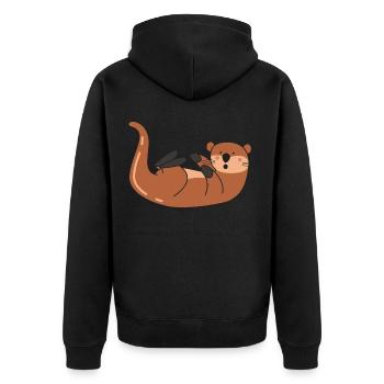 otter - Unisex Premium Organic Zip Hoodie - black - Back - Nico (187cm)
