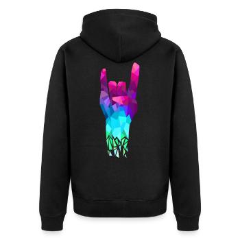 Geometric Rock Hand Handzeichen Rock n Roll - Unisex Premium Bio Zip Hoodie - Schwarz - Hinten - Nico (187cm)