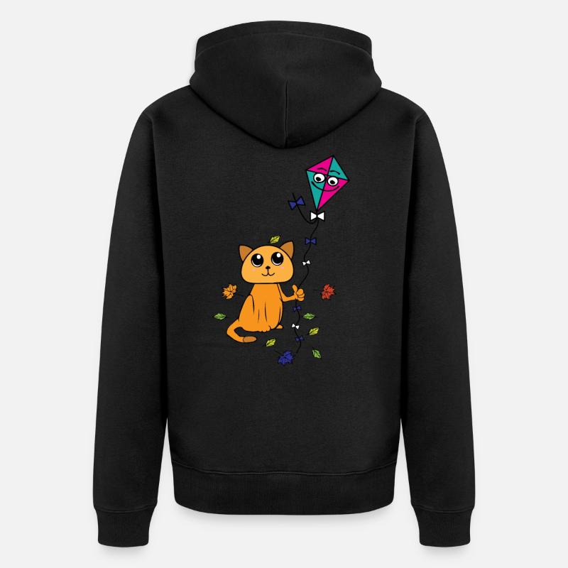 Chat, cerf-volant, printemps, automne - Veste à capuche bio Premium Unisexe - noir