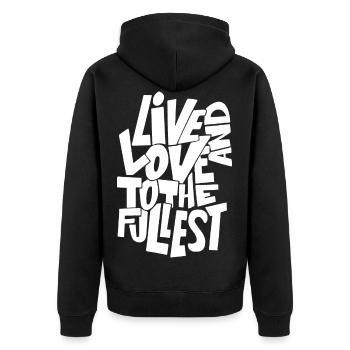 Lustig - Unisex Premium Bio Zip Hoodie - Schwarz - Hinten - Nico (187cm)