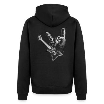 Rock Music Shirt - Rocker Hand, Guitar - Unisex Premium Organic Zip Hoodie - black - Back - Nico (187cm)