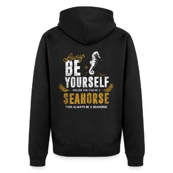 Seepferdchen Geschenk - Unisex Premium Bio Zip Hoodie - Schwarz - Hinten - Nico (187cm)