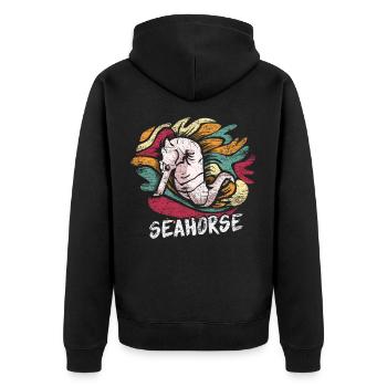 Seepferdchen Geschenk - Unisex Premium Bio Zip Hoodie - Schwarz - Hinten - Nico (187cm)