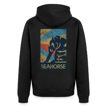 Seepferdchen Geschenk - Unisex Premium Bio Zip Hoodie - Schwarz - Hinten - Nico (187cm)