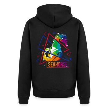 Seepferdchen Polygon Geschenk - Unisex Premium Bio Zip Hoodie - Schwarz - Hinten - Nico (187cm)