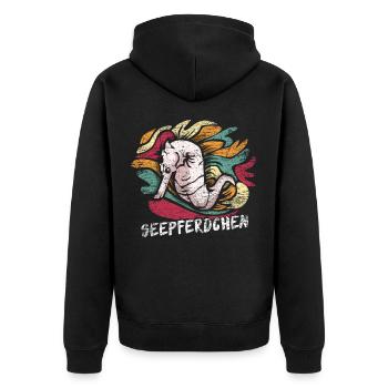 Seepferdchen Geschenk - Unisex Premium Bio Zip Hoodie - Schwarz - Hinten - Nico (187cm)