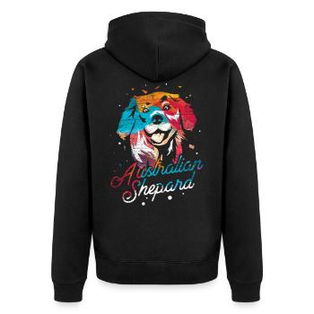 Australian Shepherd Polygon - Unisex Premium Bio Zip Hoodie - Schwarz - Hinten - Nico (187cm)