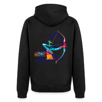 Bogenschießen Polygon - Unisex Premium Bio Zip Hoodie - Schwarz - Hinten - Nico (187cm)