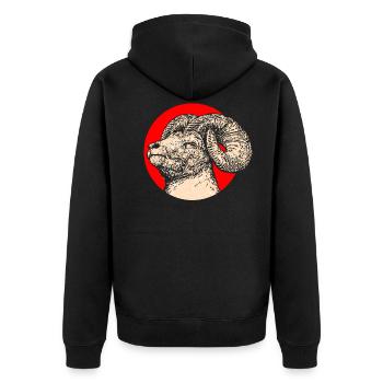 Widder Schaf Mufflon - Unisex Premium Bio Zip Hoodie - Schwarz - Hinten - Nico (187cm)