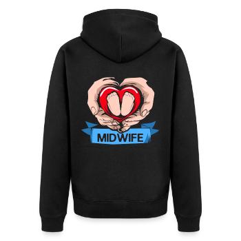 Hebamme - Unisex Premium Bio Zip Hoodie - Schwarz - Hinten - Nico (187cm)