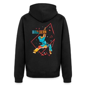 Bouldern Polygon - Unisex Premium Bio Zip Hoodie - Schwarz - Hinten - Nico (187cm)