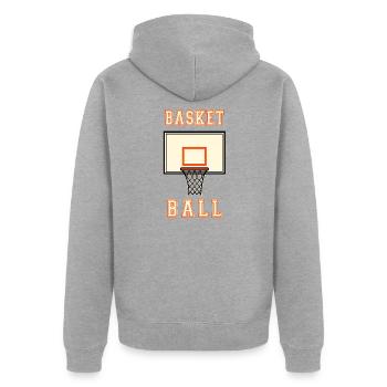 Basketballkorb Korb Basketball Sport - Unisex Premium Bio Zip Hoodie - Grau meliert - Hinten - Nico (187cm)