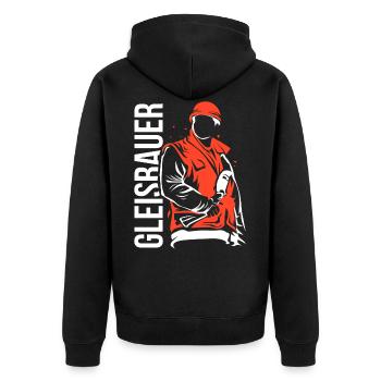 Gleisbauer - Unisex Premium Bio Zip Hoodie - Schwarz - Hinten - Nico (187cm)