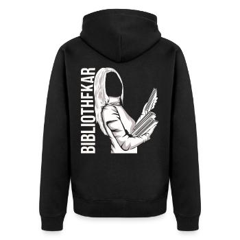 librarian - Unisex Premium Organic Zip Hoodie - black - Back - Nico (187cm)