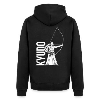 Kyudo - Unisex Premium Bio Zip Hoodie - Schwarz - Hinten - Nico (187cm)