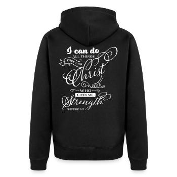 Bibelvers Christliche Sprüche Geschenk Bibel Jesus - Unisex Premium Bio Zip Hoodie - Schwarz - Hinten - Nico (187cm)