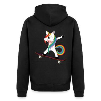 Einhorn Dabbing Unicorn Skateboard Regenbogen - Unisex Premium Bio Zip Hoodie - Schwarz - Hinten - Nico (187cm)