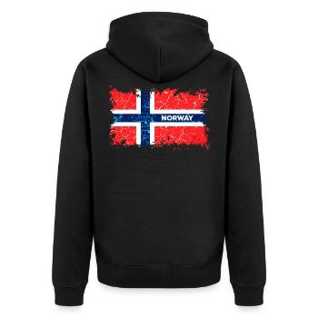 Norwegen Flagge - Unisex Premium Bio Zip Hoodie - Schwarz - Hinten - Nico (187cm)