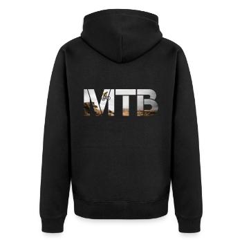 MTB Moutainbike Downhill Wüste Jump - Unisex Premium Bio Zip Hoodie - Schwarz - Hinten - Nico (187cm)