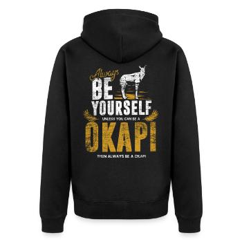 Okapi Geschenk - Unisex Premium Bio Zip Hoodie - Schwarz - Hinten - Nico (187cm)