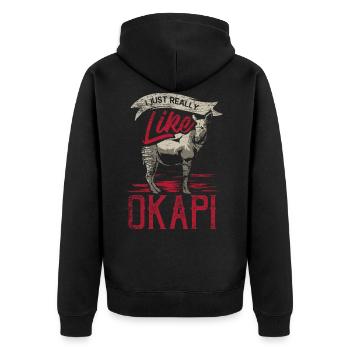 Okapi Geschenk - Unisex Premium Bio Zip Hoodie - Schwarz - Hinten - Nico (187cm)