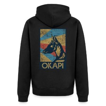 Okapi Geschenk - Unisex Premium Bio Zip Hoodie - Schwarz - Hinten - Nico (187cm)