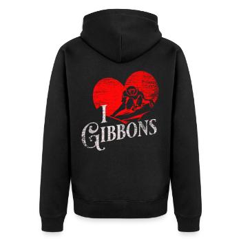 Gibbon Geschenk - Unisex Premium Bio Zip Hoodie - Schwarz - Hinten - Nico (187cm)