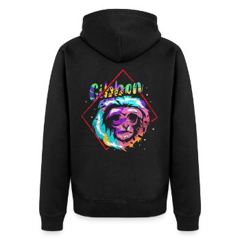 Gibbon Geschenk - Unisex Premium Bio Zip Hoodie - Schwarz - Hinten - Nico (187cm)