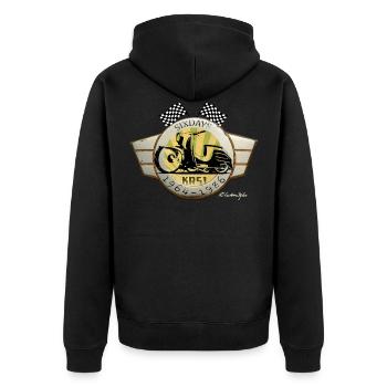 Ostmoped Sixdays DDR KR51 Custom IFA VEB Suhl - Unisex Premium Bio Zip Hoodie - Schwarz - Hinten - Nico (187cm)