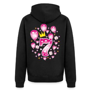 07 7. Geburtstag Mädchen Luftballons Krone Blumen - Unisex Premium Bio Zip Hoodie - Schwarz - Hinten - Nico (187cm)