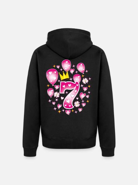 07 7-årsdag Flicka Ballonger Krona Blommor - Ekologisk premiumluvjack unisex - svart