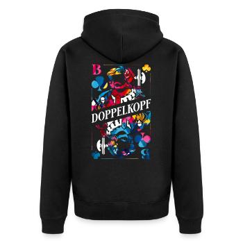 Doppelkopf Polygon - Unisex Premium Bio Zip Hoodie - Schwarz - Hinten - Nico (187cm)
