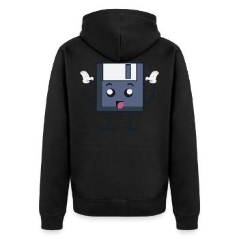 Diskette 3.5 Süß Gesicht Nerd Technik Geschenk - Unisex Premium Bio Zip Hoodie - Schwarz - Hinten - Nico (187cm)