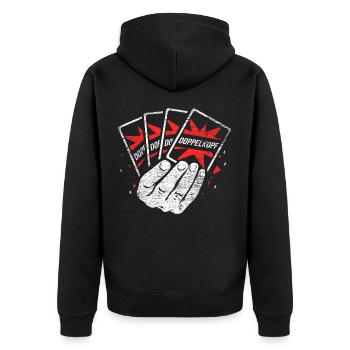 Doppelkopf Geschenk - Unisex Premium Bio Zip Hoodie - Schwarz - Hinten - Nico (187cm)
