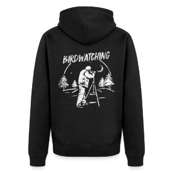 Vogelbeobachtung - Unisex Premium Bio Zip Hoodie - Schwarz - Hinten - Nico (187cm)