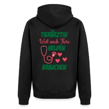 Tierarzt Geschenk Weil auch Tiere Helden brauchen - Unisex Premium Bio Zip Hoodie - Schwarz - Hinten - Nico (187cm)