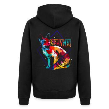 Sphynx Katze Geschenk - Unisex Premium Bio Zip Hoodie - Schwarz - Hinten - Nico (187cm)