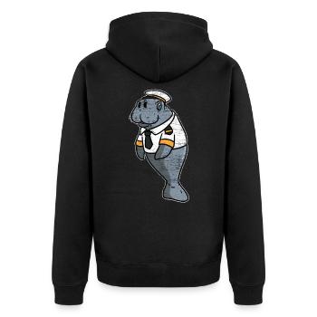 Manatee Captain - Unisex Premium Organic Zip Hoodie - black - Back - Nico (187cm)