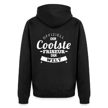 Friseur - Unisex Premium Bio Zip Hoodie - Schwarz - Hinten - Nico (187cm)